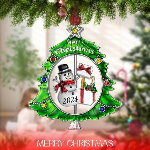Christmas Tree Ornament Metal Silver Hanging Rotatable Design Charm Holiday Decorative Pendant Gift Keepsake (Snowman 2024) in Saudi Arabia