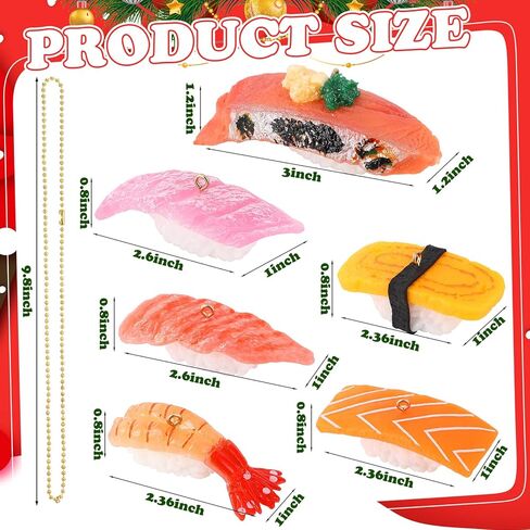 Sotiff 6 Pcs Xmas Sushi Ornaments Sushi Christmas Ornaments Resin Funny Sushi Roll Ornament Cute Sushi Decorative Hanging Ornaments for Home Christmas Party Decorations, 1.58 x 0.98 Inch(Classic) in Kuwait