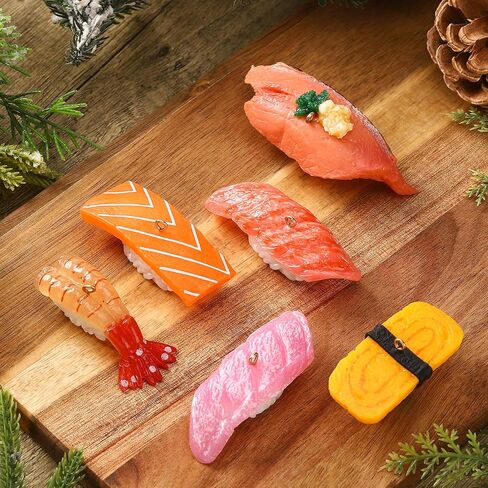 Sotiff 6 Pcs Xmas Sushi Ornaments Sushi Christmas Ornaments Resin Funny Sushi Roll Ornament Cute Sushi Decorative Hanging Ornaments for Home Christmas Party Decorations, 1.58 x 0.98 Inch(Classic) in Kuwait