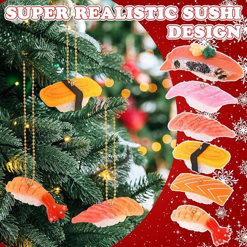 Sotiff 6 Pcs Xmas Sushi Ornaments Sushi Christmas Ornaments Resin Funny Sushi Roll Ornament Cute Sushi Decorative Hanging Ornaments for Home Christmas Party Decorations, 1.58 x 0.98 Inch(Classic) in Kuwait