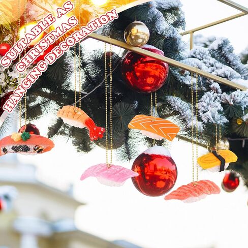 Sotiff 6 Pcs Xmas Sushi Ornaments Sushi Christmas Ornaments Resin Funny Sushi Roll Ornament Cute Sushi Decorative Hanging Ornaments for Home Christmas Party Decorations, 1.58 x 0.98 Inch(Classic) in Kuwait
