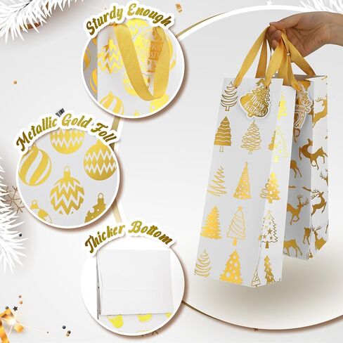 Kolldenn 18 Pcs Christmas Wine Bottle Gift Bags 9 Style Gold Foil with Tissue Paper and Name Tags for Winter Holiday Xmas Gift Party Favor Decoration, Liquor Lovers and Drinkers Gift Presents in Saudi Arabia