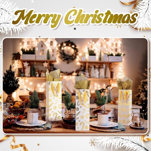 Kolldenn 18 Pcs Christmas Wine Bottle Gift Bags 9 Style Gold Foil with Tissue Paper and Name Tags for Winter Holiday Xmas Gift Party Favor Decoration, Liquor Lovers and Drinkers Gift Presents in Saudi Arabia