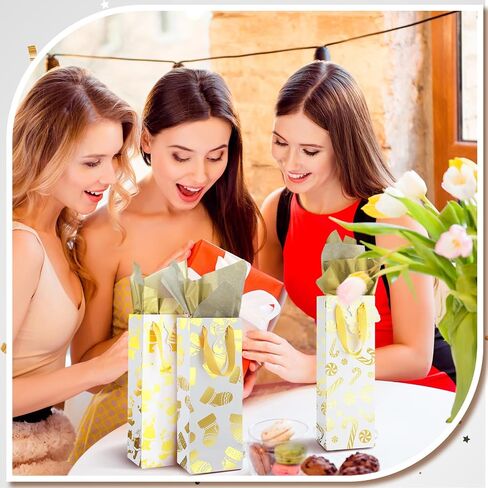 Kolldenn 18 Pcs Christmas Wine Bottle Gift Bags 9 Style Gold Foil with Tissue Paper and Name Tags for Winter Holiday Xmas Gift Party Favor Decoration, Liquor Lovers and Drinkers Gift Presents in Saudi Arabia