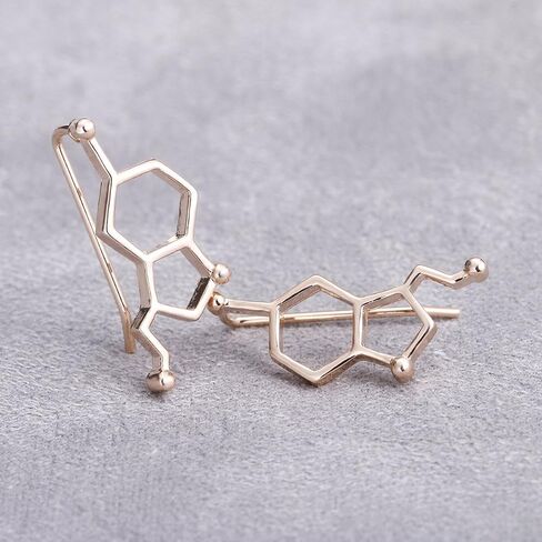 WLL Gold Silver Serotonin Molecule Earrings Organic Chemistry Jewelry for Science Lovers Gifts in Kuwait