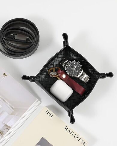 صينية تخزين من جلد البولي يوريثان، منظم تخزين سطح المكتب، طبق سفر للمجوهرات، محفظة مفاتيح، ساعة عملات معدنية (10-بيج-1 قطعة) in Kuwait