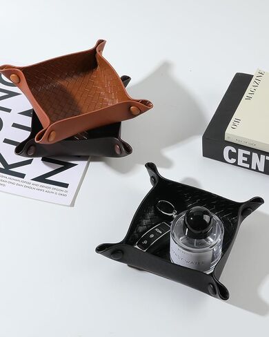 صينية تخزين من جلد البولي يوريثان، منظم تخزين سطح المكتب، طبق سفر للمجوهرات، محفظة مفاتيح، ساعة عملات معدنية (10-بيج-1 قطعة) in Kuwait