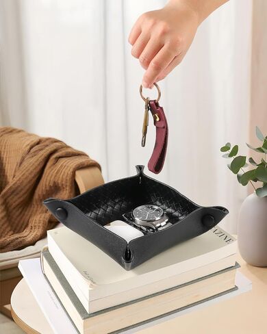 صينية تخزين من جلد البولي يوريثان، منظم تخزين سطح المكتب، طبق سفر للمجوهرات، محفظة مفاتيح، ساعة عملات معدنية (10-بيج-1 قطعة) in Kuwait