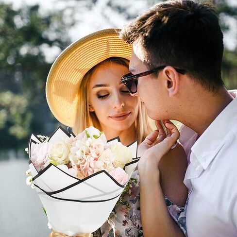 BEISHIDA 20 ورقة من ورق تغليف الزهور الصفراء الفاتحة، ورق الأزهار، ورق الباقة، ورق غير لامع مع حواف سوداء للتخرج وعيد الميلاد وعيد الحب وأعياد الميلاد وتغليف الهدايا باقة الزهور in Kuwait