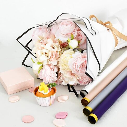 BEISHIDA 20 ورقة من ورق تغليف الزهور الصفراء الفاتحة، ورق الأزهار، ورق الباقة، ورق غير لامع مع حواف سوداء للتخرج وعيد الميلاد وعيد الحب وأعياد الميلاد وتغليف الهدايا باقة الزهور in Kuwait