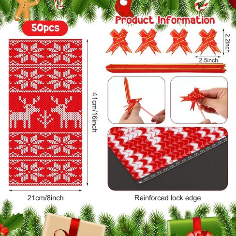 Teling 100 Pcs Christmas Wine Bottle Gift Bags Cellophane Christmas Wine Bags Red Sweater Wine Bag Cover Including 50 Pcs Wine Wrapping Bags and 50 Pcs Pull Bows for Christmas Holiday Party in Saudi Arabia