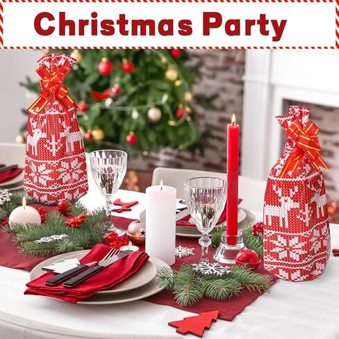 Teling 100 Pcs Christmas Wine Bottle Gift Bags Cellophane Christmas Wine Bags Red Sweater Wine Bag Cover Including 50 Pcs Wine Wrapping Bags and 50 Pcs Pull Bows for Christmas Holiday Party in Saudi Arabia