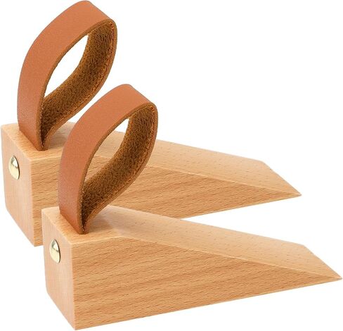 2 Pack Wooden Wedges Small Wood Door Stopper Solid Non-Slip Door Wedge with Leather Strap Sturdy and Durable Door Stop Wedges for Door Bottom Seam (0.2" - 1.2") in Saudi Arabia