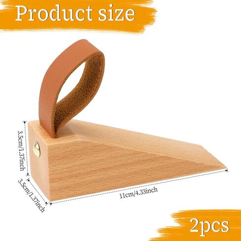 2 Pack Wooden Wedges Small Wood Door Stopper Solid Non-Slip Door Wedge with Leather Strap Sturdy and Durable Door Stop Wedges for Door Bottom Seam (0.2" - 1.2") in Saudi Arabia