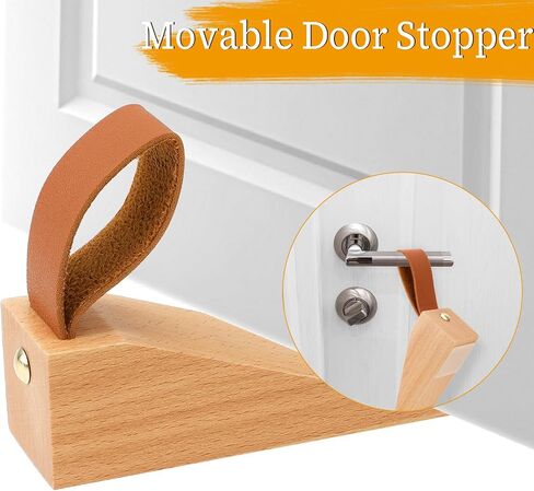 2 Pack Wooden Wedges Small Wood Door Stopper Solid Non-Slip Door Wedge with Leather Strap Sturdy and Durable Door Stop Wedges for Door Bottom Seam (0.2" - 1.2") in Saudi Arabia