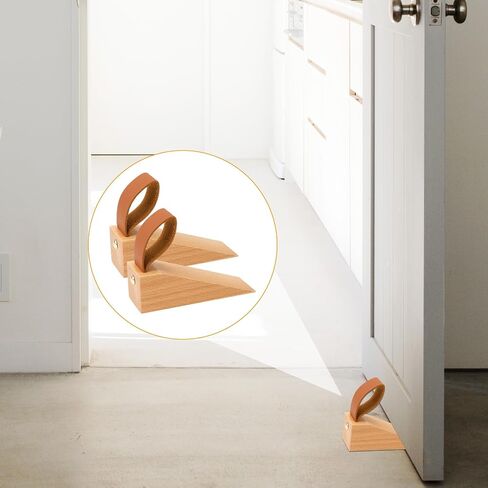2 Pack Wooden Wedges Small Wood Door Stopper Solid Non-Slip Door Wedge with Leather Strap Sturdy and Durable Door Stop Wedges for Door Bottom Seam (0.2" - 1.2") in Saudi Arabia