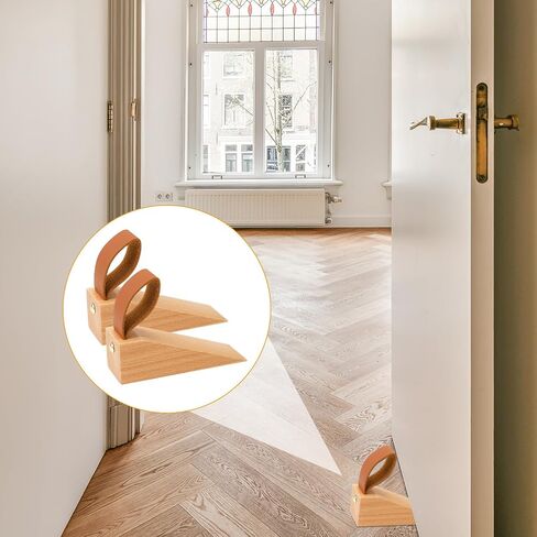 2 Pack Wooden Wedges Small Wood Door Stopper Solid Non-Slip Door Wedge with Leather Strap Sturdy and Durable Door Stop Wedges for Door Bottom Seam (0.2" - 1.2") in Saudi Arabia