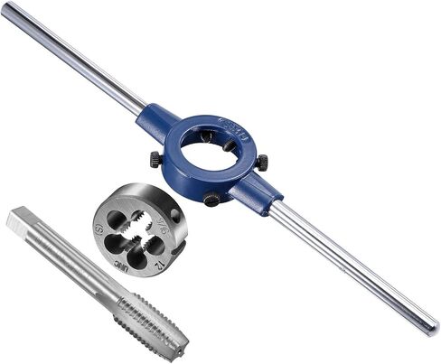مجموعة مقبض المخزون من Tap and Die، 9/16-12 UNC Die & Fit 26mm-38mm OD / M12-M16 Die، مجموعة أدوات التنصت على الخيوط الفولاذية عالية السرعة ومفتاح الربط - (التطبيقات: لإصلاح الخيوط) in Kuwait