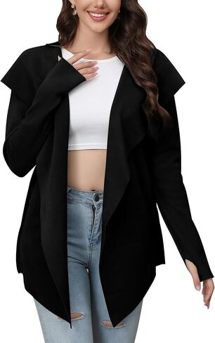 Womens Long Sleeve Hooded Cardigan Sweaters 2024 Fall Oversized Casual Knit Knit Open Front Sweater Coat Pockets in Kuwait