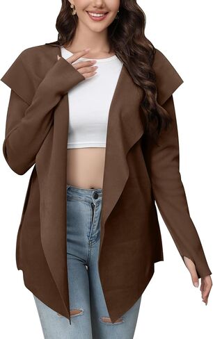 Womens Long Sleeve Hooded Cardigan Sweaters 2024 Fall Oversized Casual Knit Knit Open Front Sweater Coat Pockets in Kuwait
