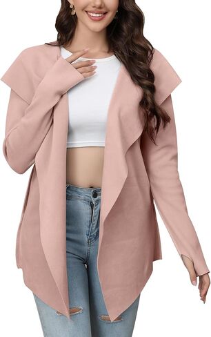 Womens Long Sleeve Hooded Cardigan Sweaters 2024 Fall Oversized Casual Knit Knit Open Front Sweater Coat Pockets in Kuwait