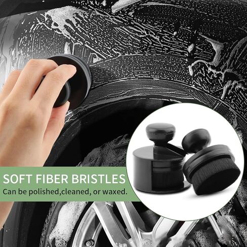 2 Pcs Tire Shine Brush, Tire Shine Applicator Brush, High Density Soft Brush, Seal Design with Cover, for Auto Detailing Cleaning Service(Black) in Saudi Arabia