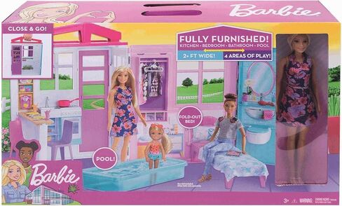 Barbie Doll and Dollhouse, Portable 1-Story Playset with Pool in Saudi Arabia