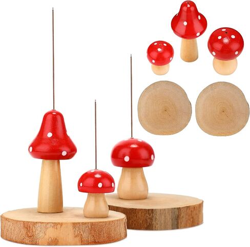 3 Pcs Mini Mushroom Incense Holder Decors Set Red Spot Mushroom Insencents Holder with 2 Pcs Rustic Wood Slices Tray Cute Incense Stick Holders Mushroom Decor Aesthetic Gift for Mother Friends Family in Saudi Arabia