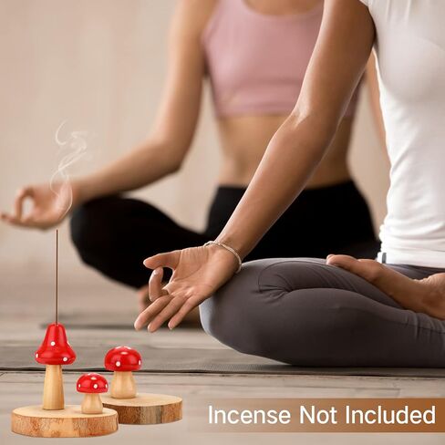 3 Pcs Mini Mushroom Incense Holder Decors Set Red Spot Mushroom Insencents Holder with 2 Pcs Rustic Wood Slices Tray Cute Incense Stick Holders Mushroom Decor Aesthetic Gift for Mother Friends Family in Saudi Arabia