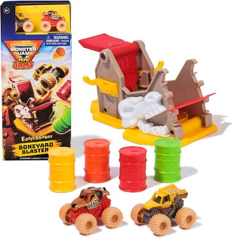Monster Jam Mini Jams, Earthshaker Boneyard Blaster Mega Frenzy Playset with 2 Minis Monster Truck, Kids Toys for Ages 3 and Up in Saudi Arabia