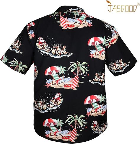 JASGOOD Hawaiian Christmas Shirt for Men Short Sleeve Button Down Santa Vacation Shirts Beach Camp Shirt and Christmas Hat in Saudi Arabia