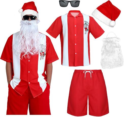 JASGOOD Hawaiian Christmas Shirt for Men Short Sleeve Button Down Santa Vacation Shirts Beach Camp Shirt and Christmas Hat in Saudi Arabia