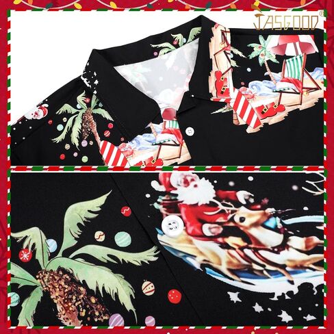 JASGOOD Hawaiian Christmas Shirt for Men Short Sleeve Button Down Santa Vacation Shirts Beach Camp Shirt and Christmas Hat in Saudi Arabia