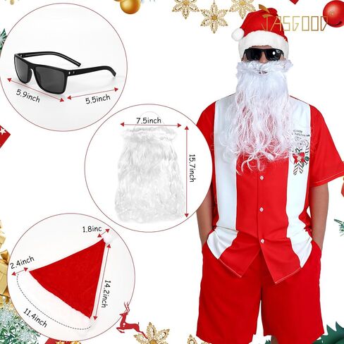 JASGOOD Hawaiian Christmas Shirt for Men Short Sleeve Button Down Santa Vacation Shirts Beach Camp Shirt and Christmas Hat in Saudi Arabia