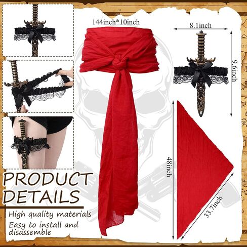 26 Pcs Women Pirate Costume Accessories Set Pirate Head Scarf Sash Pirate Bracelet Necklace Jewelry Set for Cosplay in Saudi Arabia