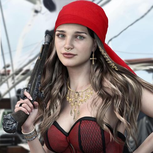 26 Pcs Women Pirate Costume Accessories Set Pirate Head Scarf Sash Pirate Bracelet Necklace Jewelry Set for Cosplay in Saudi Arabia