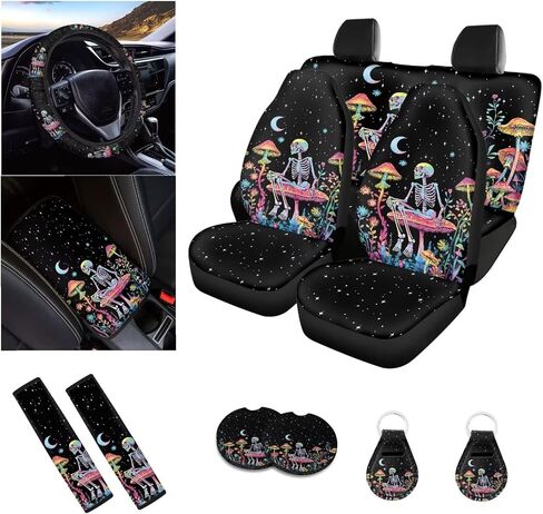 Boho Indian Elephant Automotive Seat Cover Set, 12 Pack Car Floral Accessories Set, Front Rear Seat Covers Steering Wheel Cover Seat Belt Pad Armrest Cushion Car Cup Holder Key Chains in Kuwait