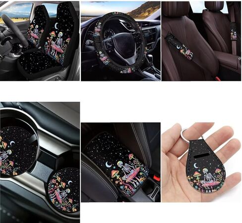 Boho Indian Elephant Automotive Seat Cover Set, 12 Pack Car Floral Accessories Set, Front Rear Seat Covers Steering Wheel Cover Seat Belt Pad Armrest Cushion Car Cup Holder Key Chains in Kuwait