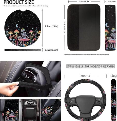 Boho Indian Elephant Automotive Seat Cover Set, 12 Pack Car Floral Accessories Set, Front Rear Seat Covers Steering Wheel Cover Seat Belt Pad Armrest Cushion Car Cup Holder Key Chains in Kuwait