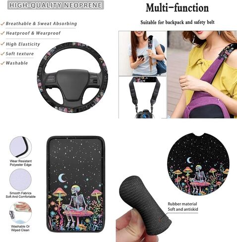 Boho Indian Elephant Automotive Seat Cover Set, 12 Pack Car Floral Accessories Set, Front Rear Seat Covers Steering Wheel Cover Seat Belt Pad Armrest Cushion Car Cup Holder Key Chains in Kuwait
