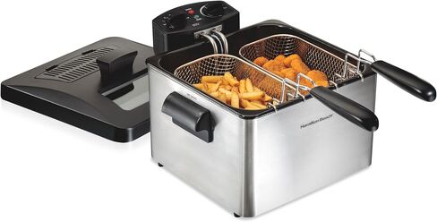 Hamilton Beach Professional Style Electric DeepFryer, XL Frying Basket, Lid with View Window, 1800 Watts, 19 Cups / 4.5 Liters Oil Capacity, Stainless Steel (35035A) in Saudi Arabia