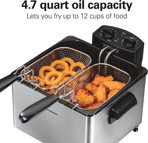 Hamilton Beach Professional Style Electric DeepFryer, XL Frying Basket, Lid with View Window, 1800 Watts, 19 Cups / 4.5 Liters Oil Capacity, Stainless Steel (35035A) in Saudi Arabia