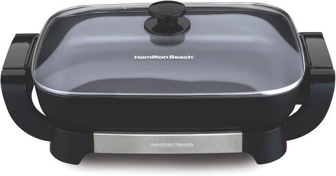Hamilton Beach Durathon Ceramic Electric Skillet with Removable 12x15" Pan, Adjustable Temperature, Reversible Design, Tempered Glass Lid (38529K) in Saudi Arabia
