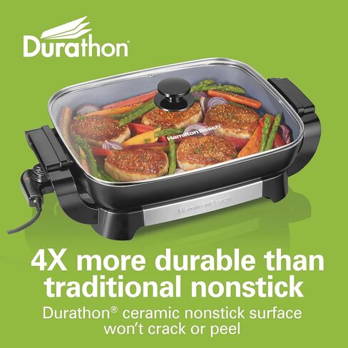 Hamilton Beach Durathon Ceramic Electric Skillet with Removable 12x15" Pan, Adjustable Temperature, Reversible Design, Tempered Glass Lid (38529K) in Saudi Arabia