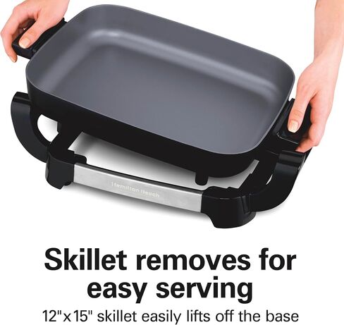 Hamilton Beach Durathon Ceramic Electric Skillet with Removable 12x15" Pan, Adjustable Temperature, Reversible Design, Tempered Glass Lid (38529K) in Saudi Arabia