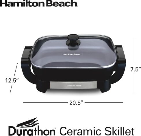 Hamilton Beach Durathon Ceramic Electric Skillet with Removable 12x15" Pan, Adjustable Temperature, Reversible Design, Tempered Glass Lid (38529K) in Saudi Arabia