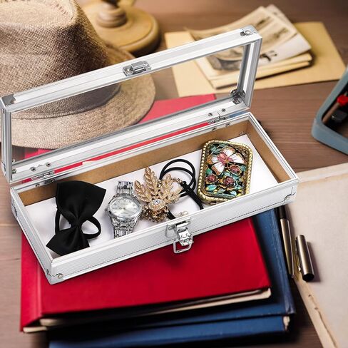 صندوق علبة الساعة، منظم عرض حامل للساعة بـ 6 فتحات مع غطاء أكريليك، وسادة ساعة قابلة للإزالة، تخزين مجموعة مجوهرات الساعات للرجال والنساء in Kuwait
