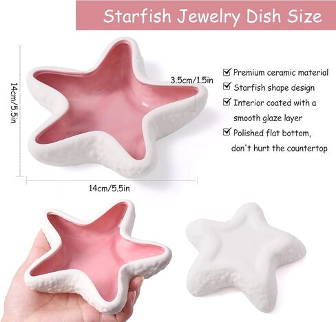 Starfish Ceramic Jewelry Tray, Blue Shell Trinket Dish, Ocean-themed Ring Holder Dish Decorative Plate for Earrings Necklaces Bracelet Watch Key, Coastal Beach Room Decor in Saudi Arabia