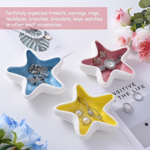 Starfish Ceramic Jewelry Tray, Blue Shell Trinket Dish, Ocean-themed Ring Holder Dish Decorative Plate for Earrings Necklaces Bracelet Watch Key, Coastal Beach Room Decor in Saudi Arabia