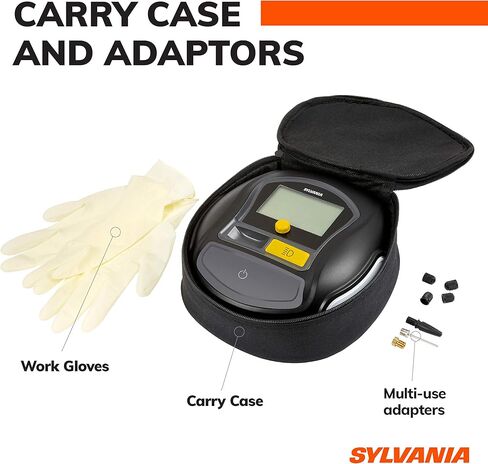 Sylvania Rapid Portable Tire Inflator - Fast Portable Air Compressor - For Cars Tires, Bikes & More - Digital Dial on Car Tire Inflator - 3 Piece Adapter Set in Saudi Arabia